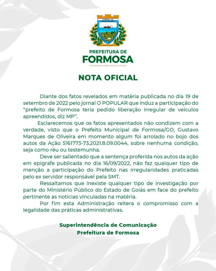 NOTA DE ESCLARECIMENTO SOBRE NOTÍCIA INVERÍDICA