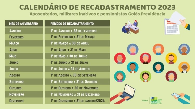 Goiásprev divulga calendário 2023 para recadastramento de aposentados, inativos e pensionistas