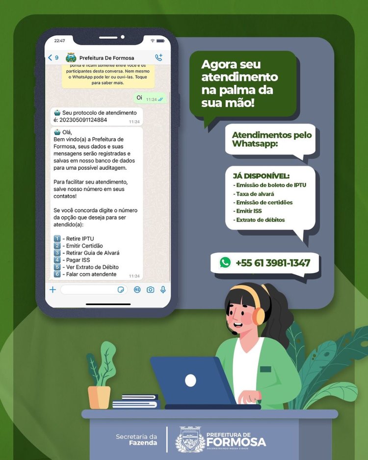 Prefeitura de Formosa oferece serviços essenciais pelo WhatsApp