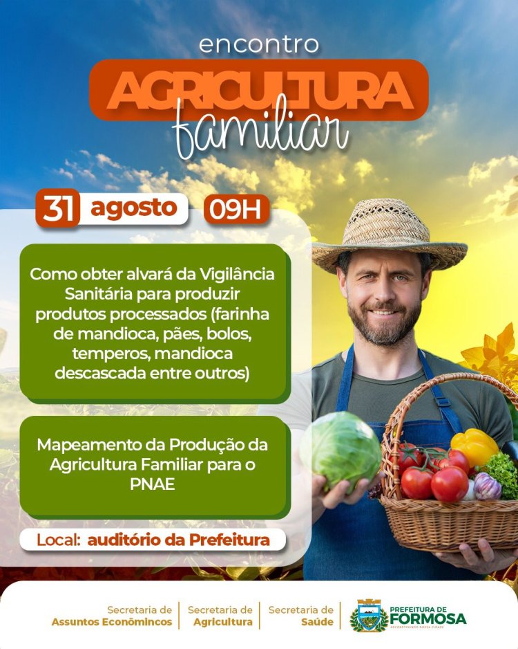 Prefeitura Municipal de Formosa realizará palestras em encontro da agricultura familiar