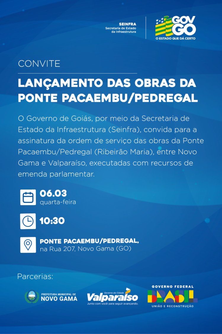 Governo de Goiás autoriza obras da Ponte Pacaembu/Pedregal, sobre o Ribeirão Maria