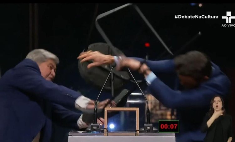 Datena ataca Pablo Marçal com  golpe de cadeira em debate ao vivo na TV