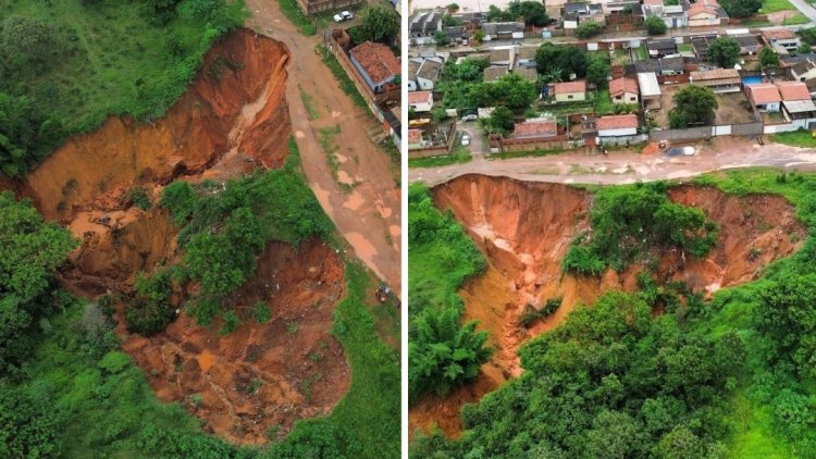 Cratera gigante ameaça casas após fortes chuvas em Planaltina-GO, deixando moradores em alerta